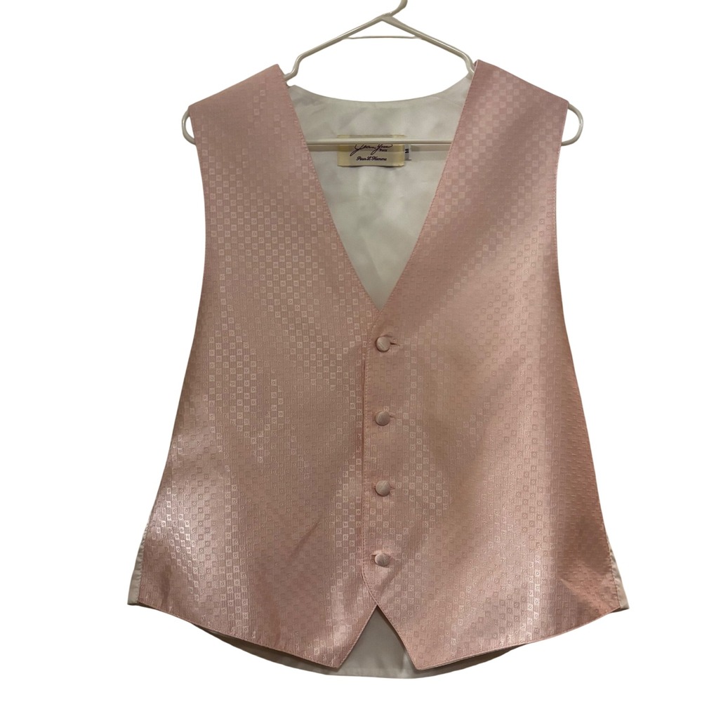 Jean Yves Paris Men's Tuxedo Vest‎ Medium Button Down Pink White